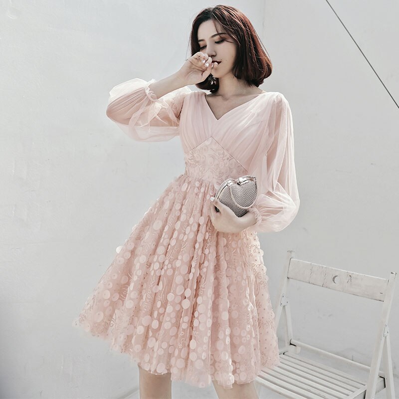 Appliques V-Neck Full Sleeves A-Line Prom Gowns Mssaz Desses