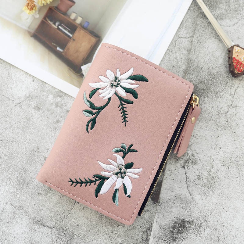 Pu Leather Floral Embroidery Small Coin Purse Mssza