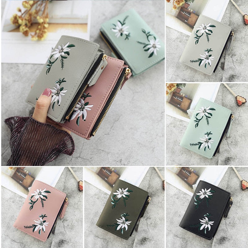 Pu Leather Floral Embroidery Small Coin Purse Mssza