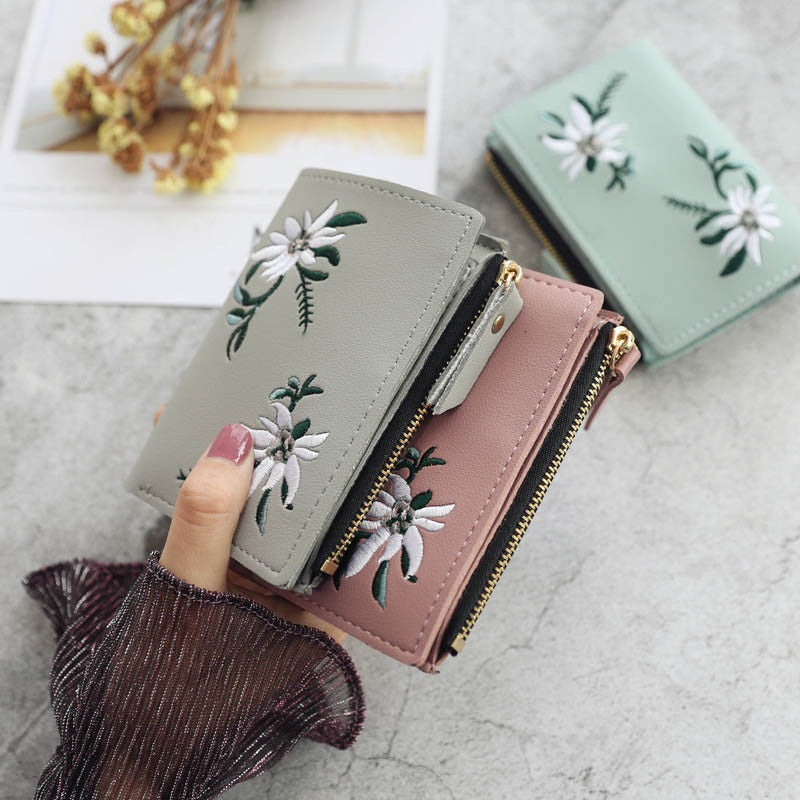 Pu Leather Floral Embroidery Small Coin Purse Mssza