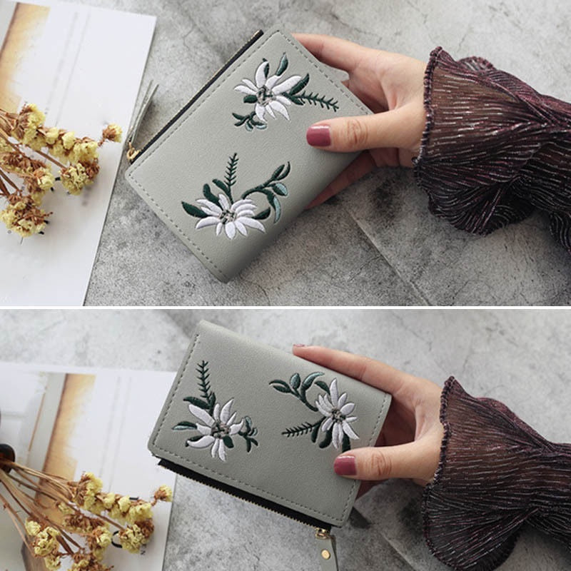 Pu Leather Floral Embroidery Small Coin Purse Mssza