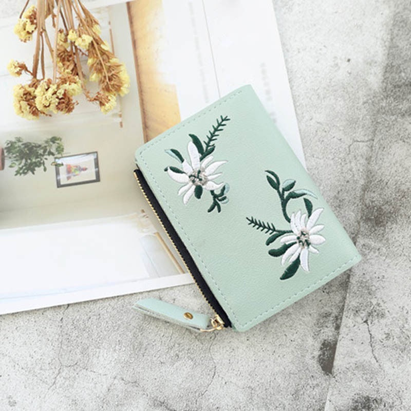Pu Leather Floral Embroidery Small Coin Purse Mssza