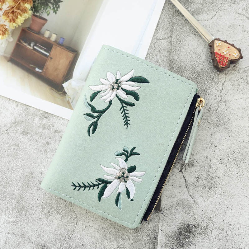 Pu Leather Floral Embroidery Small Coin Purse Mssza