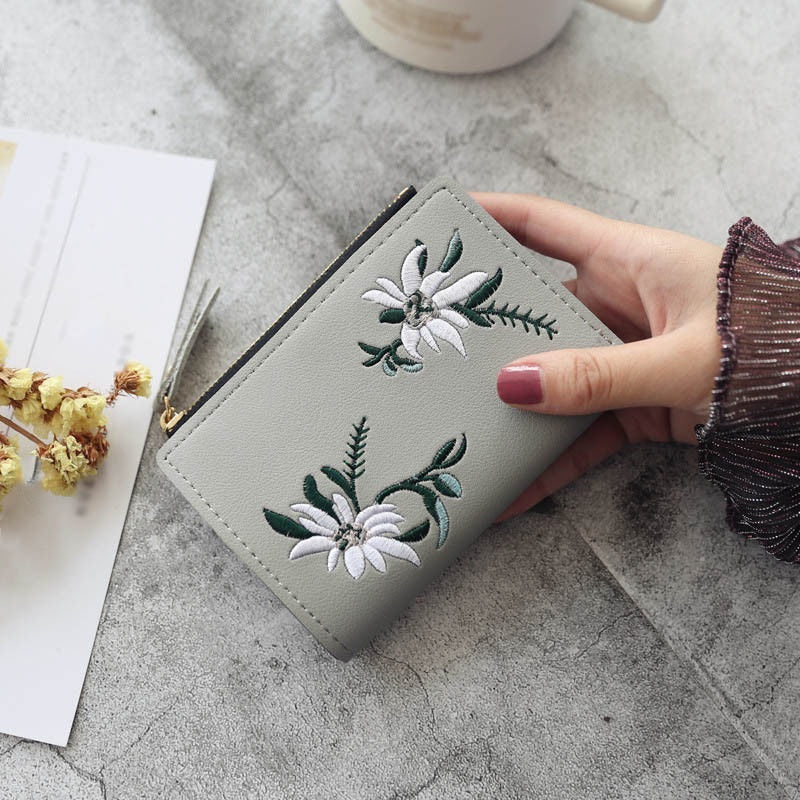 Pu Leather Floral Embroidery Small Coin Purse Mssza