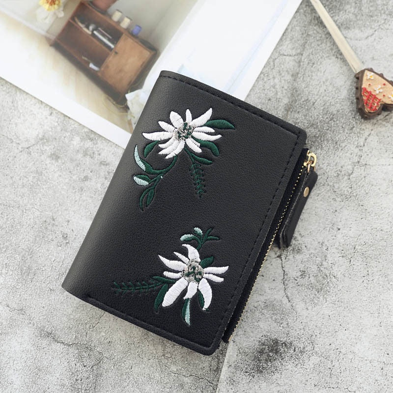 Pu Leather Floral Embroidery Small Coin Purse Mssza