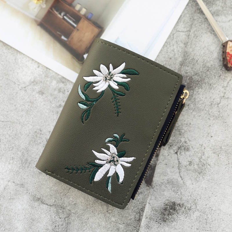 Pu Leather Floral Embroidery Small Coin Purse Mssza