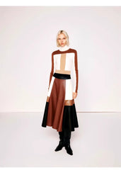 Pu Leather High Waist A line Patchwork Elegant And Vintage Mini Skirts Mssza