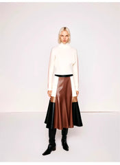 Pu Leather High Waist A line Patchwork Elegant And Vintage Mini Skirts Mssza