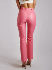 Pu Leather Raised Waist Zipper Fly Straight Trousers Mssza