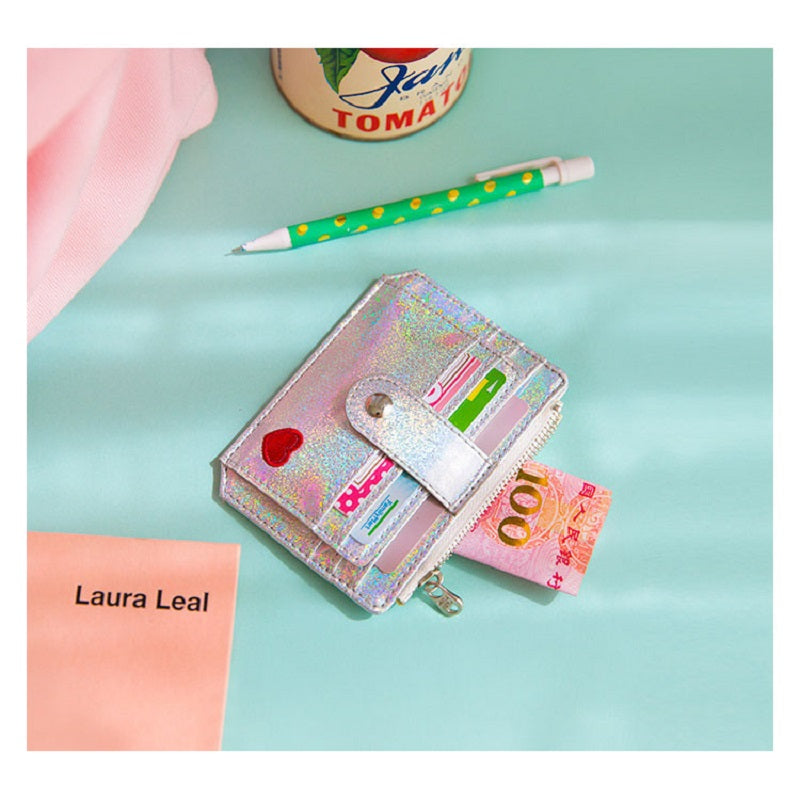 Pu Leather Sequins Slim Credit Card Holder Cash Clip Mini Wallet Mssza