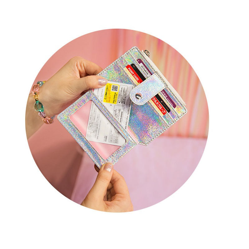 Pu Leather Sequins Slim Credit Card Holder Cash Clip Mini Wallet Mssza