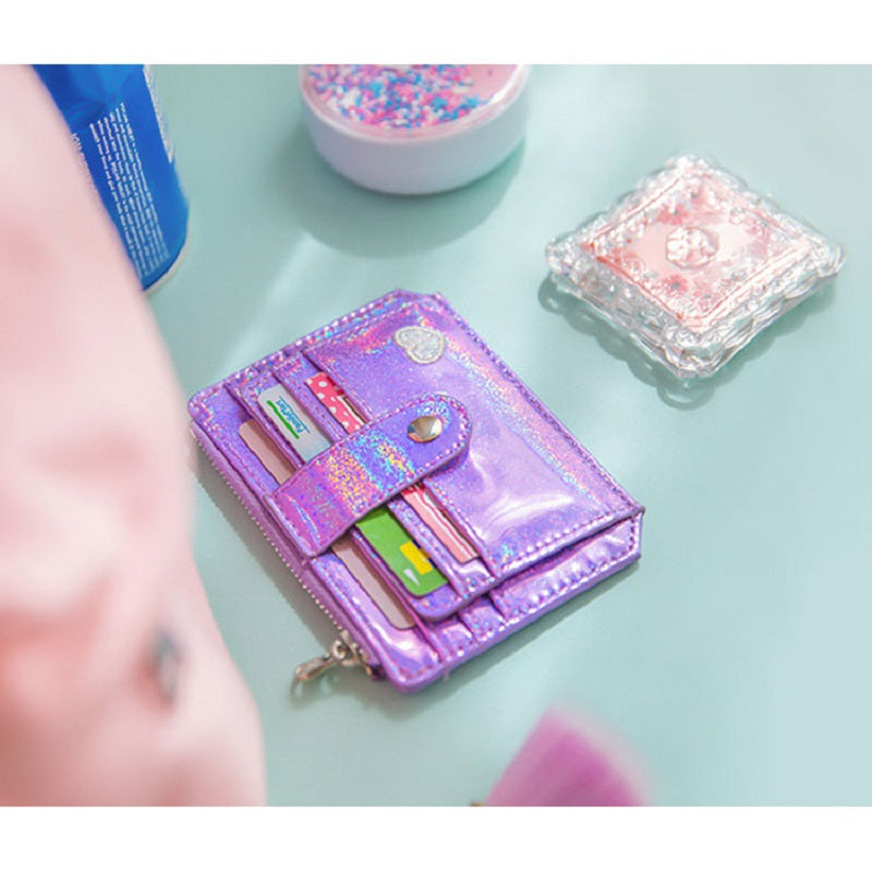 Pu Leather Sequins Slim Credit Card Holder Cash Clip Mini Wallet Mssza
