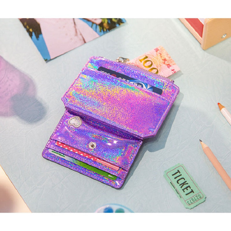 Pu Leather Sequins Slim Credit Card Holder Cash Clip Mini Wallet Mssza