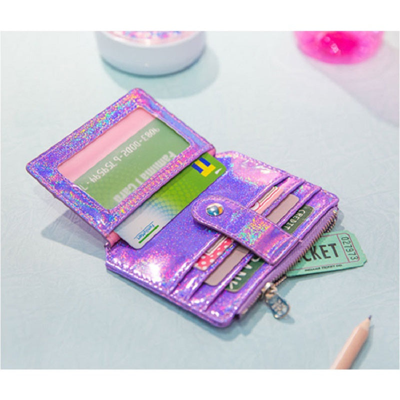 Pu Leather Sequins Slim Credit Card Holder Cash Clip Mini Wallet Mssza