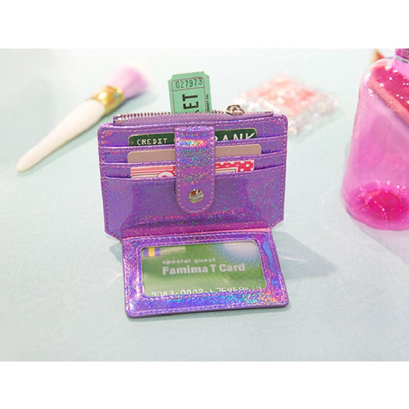 Pu Leather Sequins Slim Credit Card Holder Cash Clip Mini Wallet Mssza
