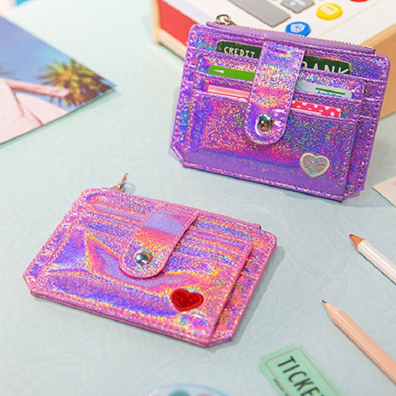 Pu Leather Sequins Slim Credit Card Holder Cash Clip Mini Wallet Mssza