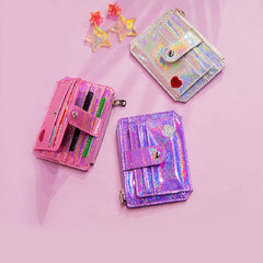 Pu Leather Sequins Slim Credit Card Holder Cash Clip Mini Wallet Mssza