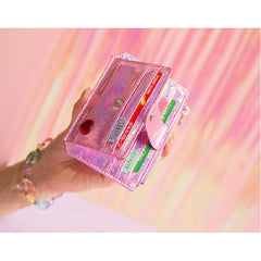 Pu Leather Sequins Slim Credit Card Holder Cash Clip Mini Wallet Mssza