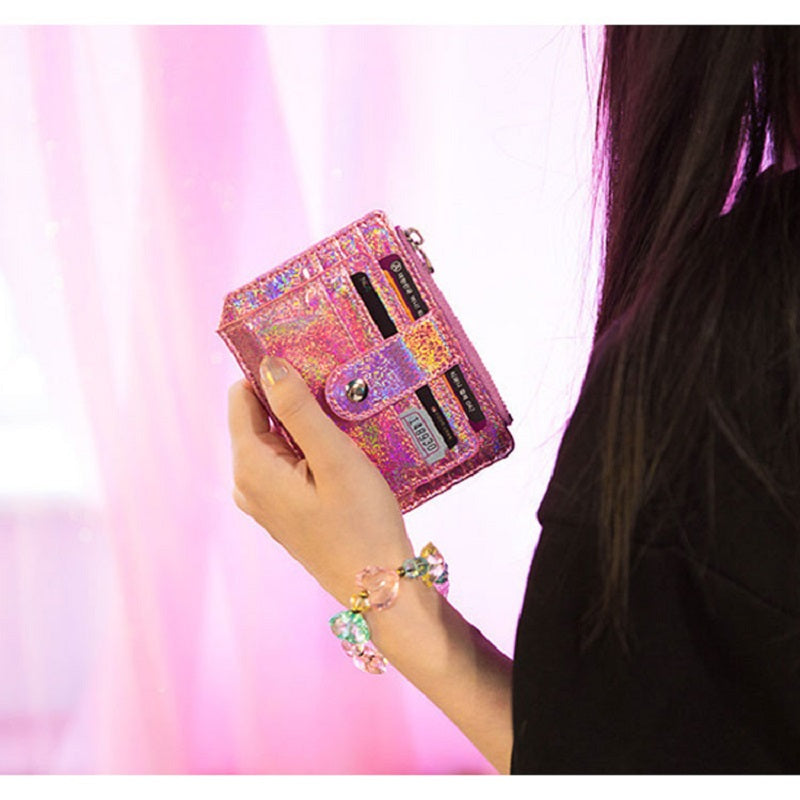 Pu Leather Sequins Slim Credit Card Holder Cash Clip Mini Wallet Mssza