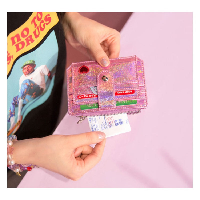Pu Leather Sequins Slim Credit Card Holder Cash Clip Mini Wallet Mssza