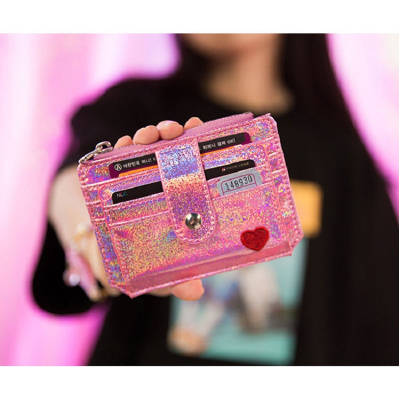 Pu Leather Sequins Slim Credit Card Holder Cash Clip Mini Wallet Mssza