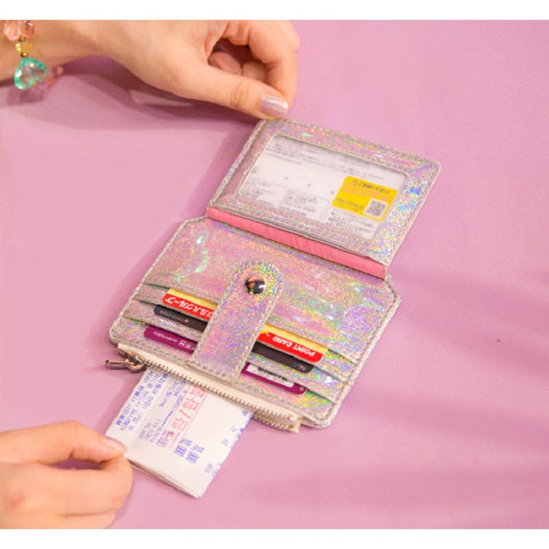 Pu Leather Sequins Slim Credit Card Holder Cash Clip Mini Wallet Mssza