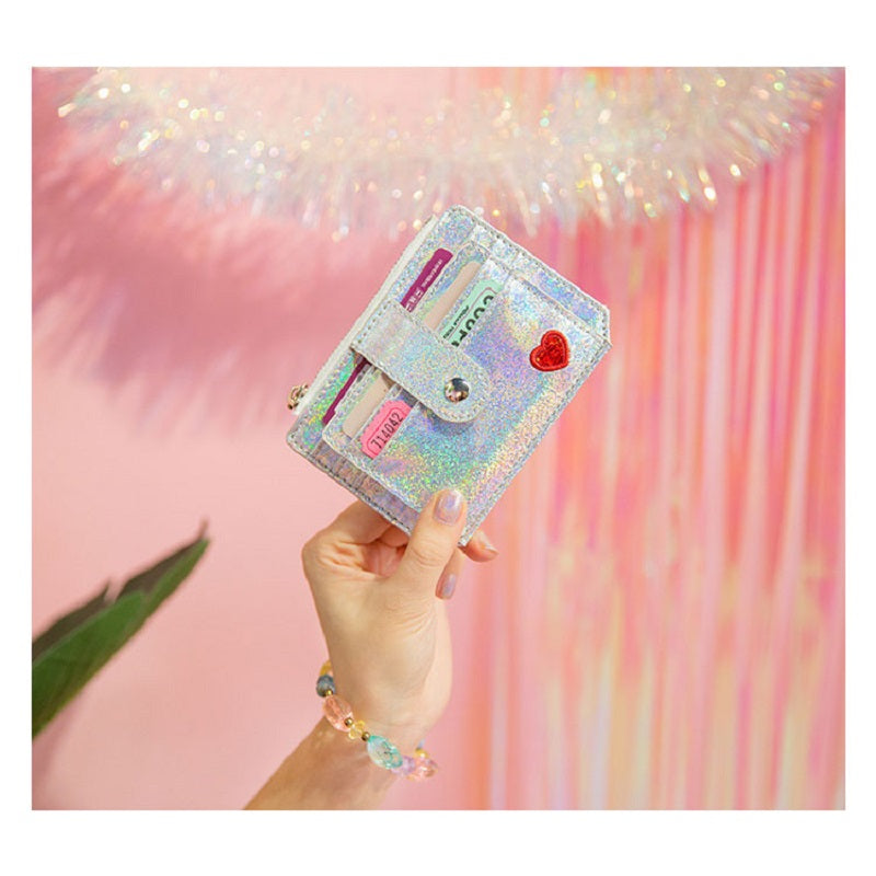 Pu Leather Sequins Slim Credit Card Holder Cash Clip Mini Wallet Mssza