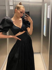 Puff Half Sleeve Deep V-Neck Crop Tops Mssza