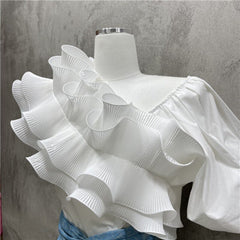 Puff Short Sleeve Blusas Femininas Irregular Ruffle V Neck Crop Tops Mssza