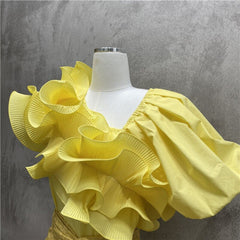 Puff Short Sleeve Blusas Femininas Irregular Ruffle V Neck Crop Tops Mssza
