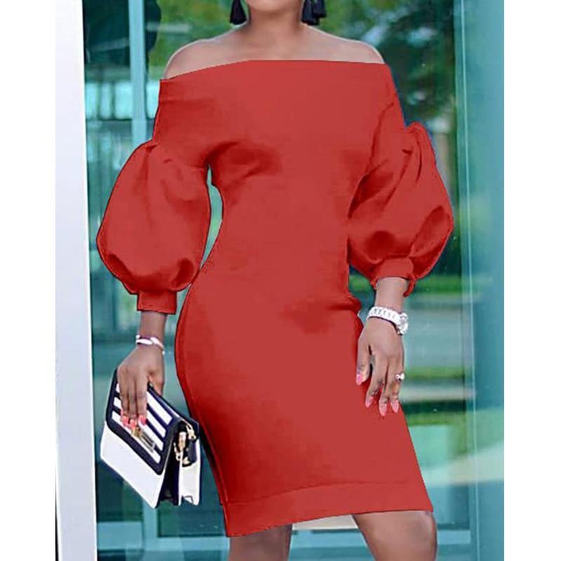 Puff sleeve off shoulder bodycon dress Mssaz Desses