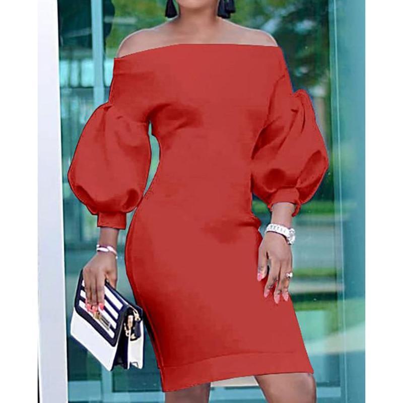 Puff sleeve off shoulder bodycon dress Mssaz Desses
