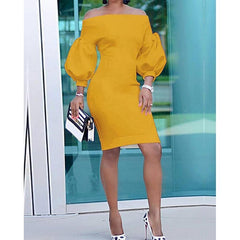 Puff sleeve off shoulder bodycon dress Mssaz Desses