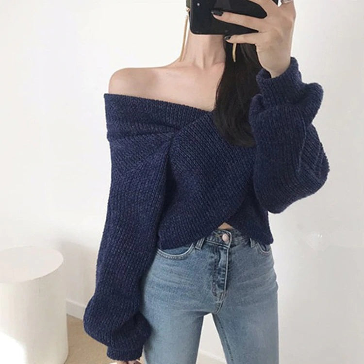 Pullovers V-neck Sweater Knitting Pull Casual Tops Mssza