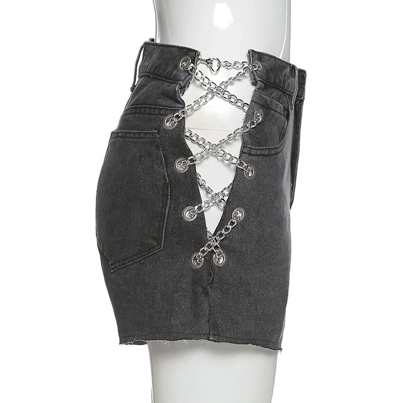 Punk Style Chain Hollow Out Wide-leg Jeans Mssza