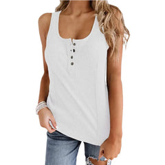 Pure Color Buttons Sleeveless Vest T-shirt Mssza