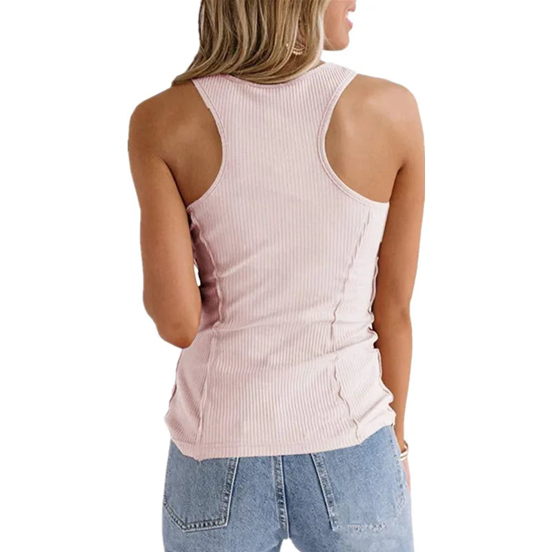 Pure Color Buttons Sleeveless Vest T-shirt Mssza