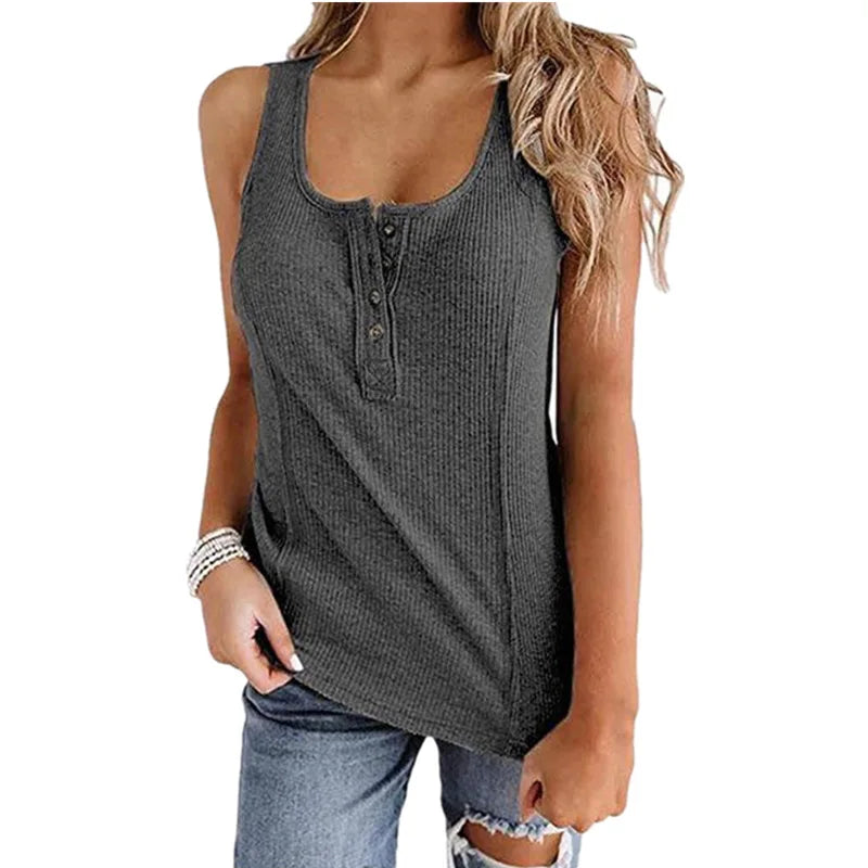 Pure Color Buttons Sleeveless Vest T-shirt Mssza