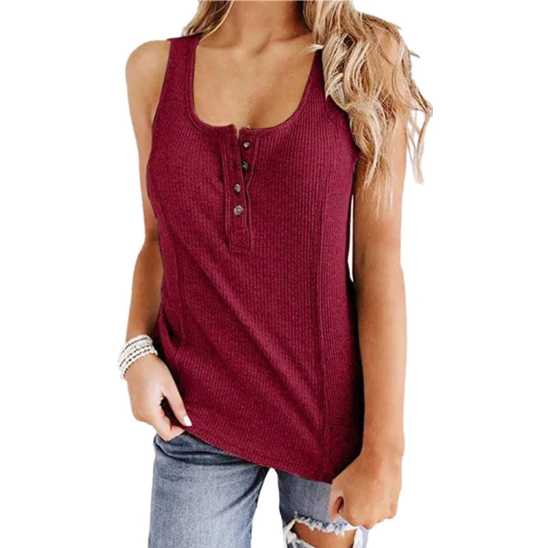 Pure Color Buttons Sleeveless Vest T-shirt Mssza