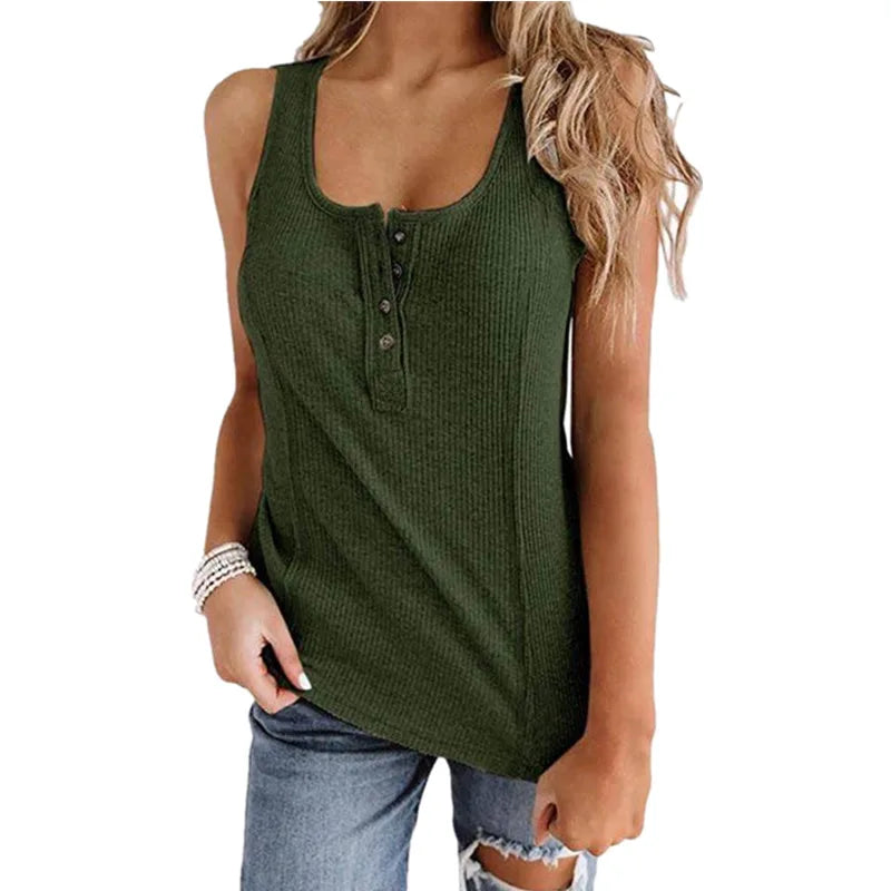 Pure Color Buttons Sleeveless Vest T-shirt Mssza
