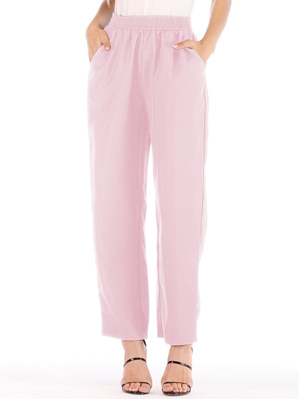 Pure Color Casual High Waist Elastic Waist Pants Mssza