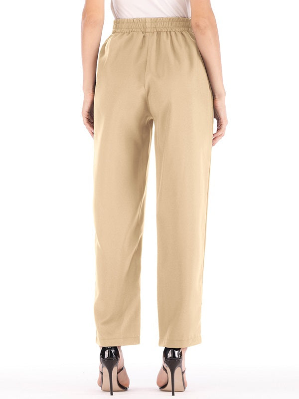 Pure Color Casual High Waist Elastic Waist Pants Mssza