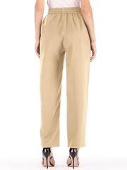 Pure Color Casual High Waist Elastic Waist Pants Mssza