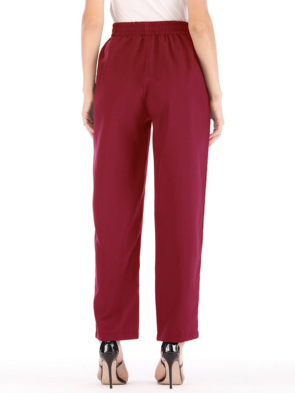 Pure Color Casual High Waist Elastic Waist Pants Mssza