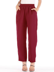 Pure Color Casual High Waist Elastic Waist Pants Mssza