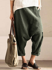 Pure Color Cotton Elastic Waist Harem Pants Mssza