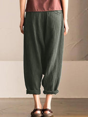 Pure Color Cotton Elastic Waist Harem Pants Mssza