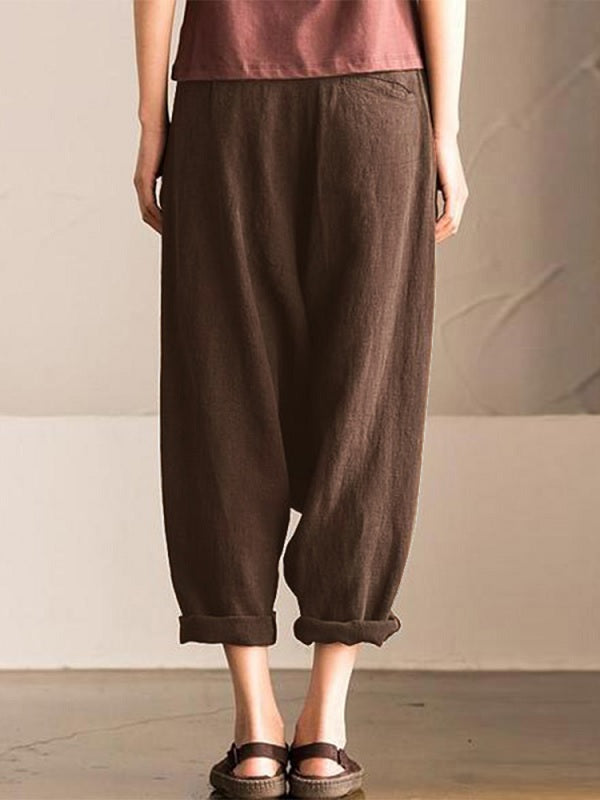 Pure Color Cotton Elastic Waist Harem Pants Mssza