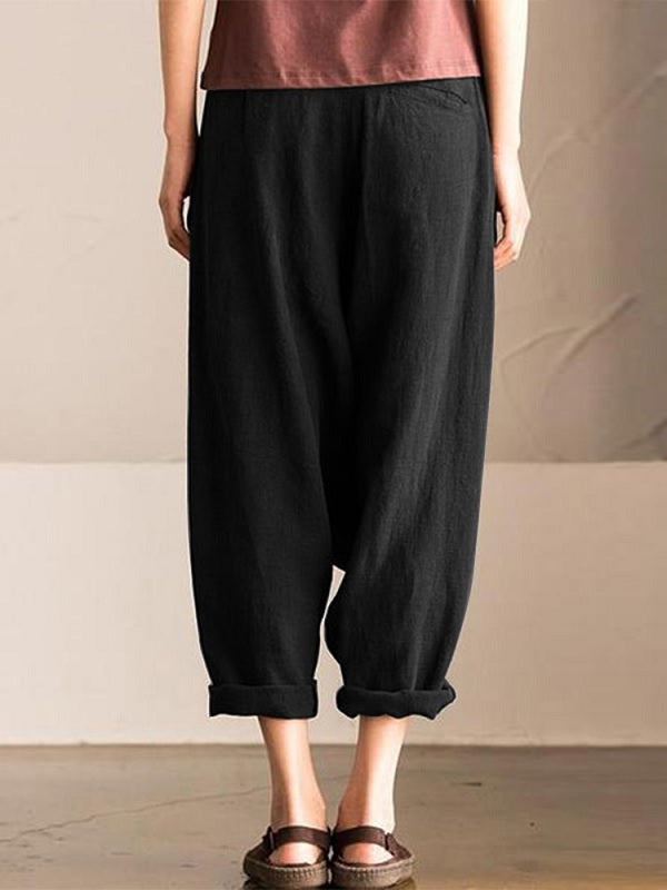 Pure Color Cotton Elastic Waist Harem Pants Mssza