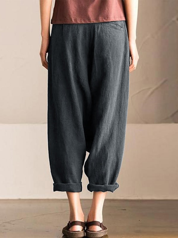 Pure Color Cotton Elastic Waist Harem Pants Mssza